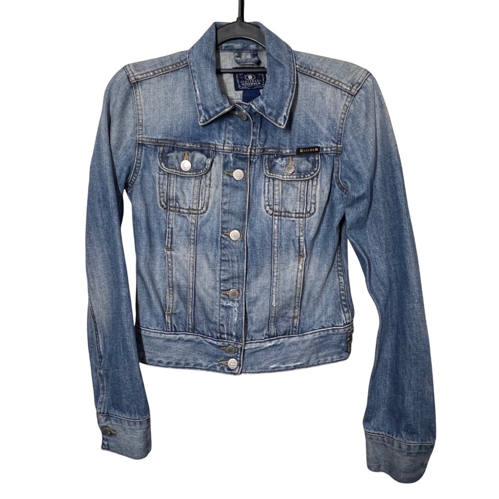 Lucky Brand Blue Distressed Button Front Denim Jacket Women XS